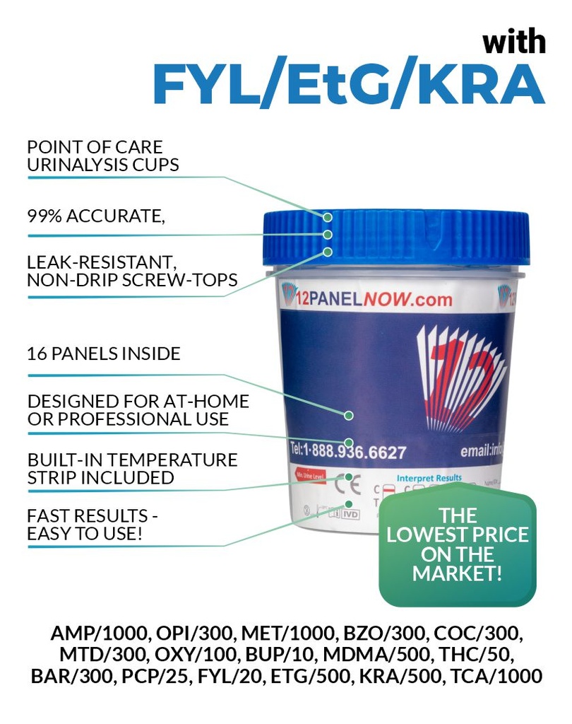 16 Panel Drug Test Cup FYL, EtG, KRA