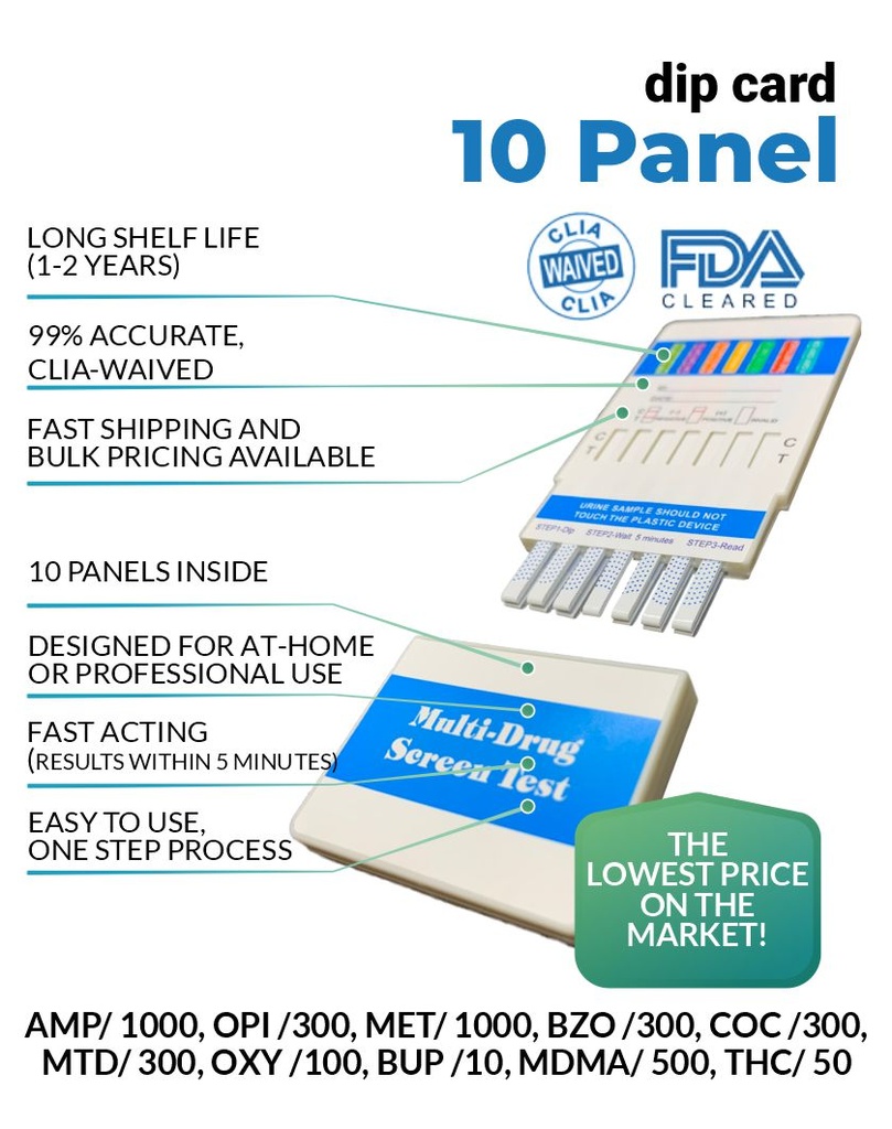 10 Panel Drug Test Dip Card