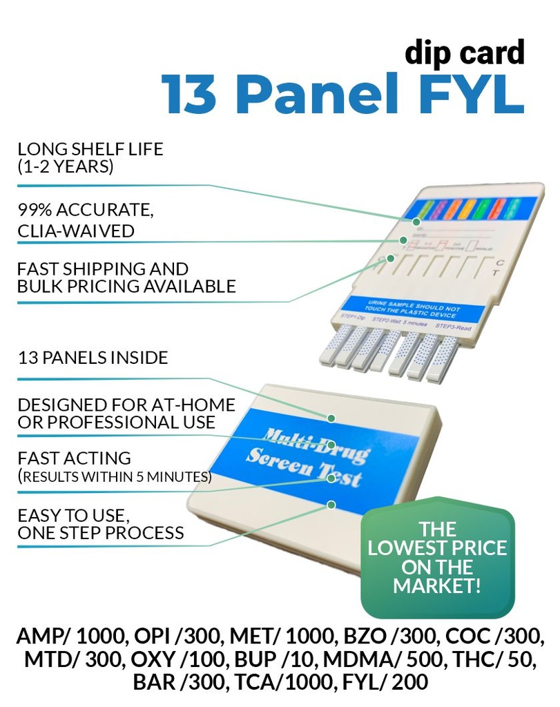 13 Panel Drug Test Dip Card With Fen