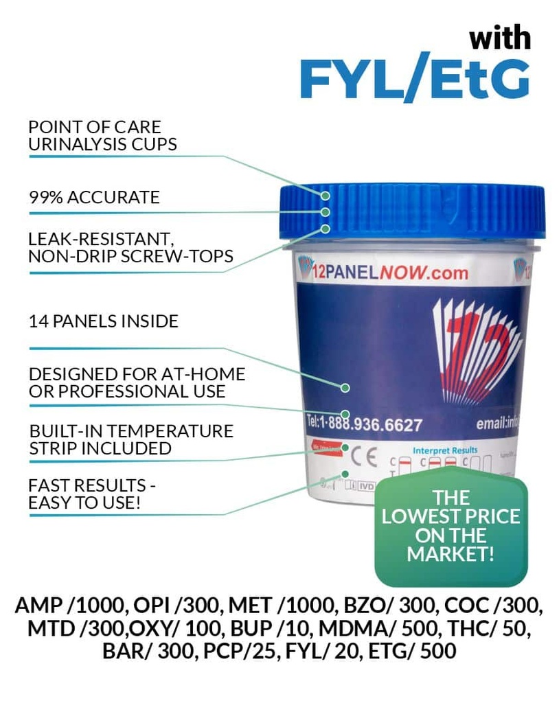 14 Panel Drug Test Cup With EtG, FYL & PCP